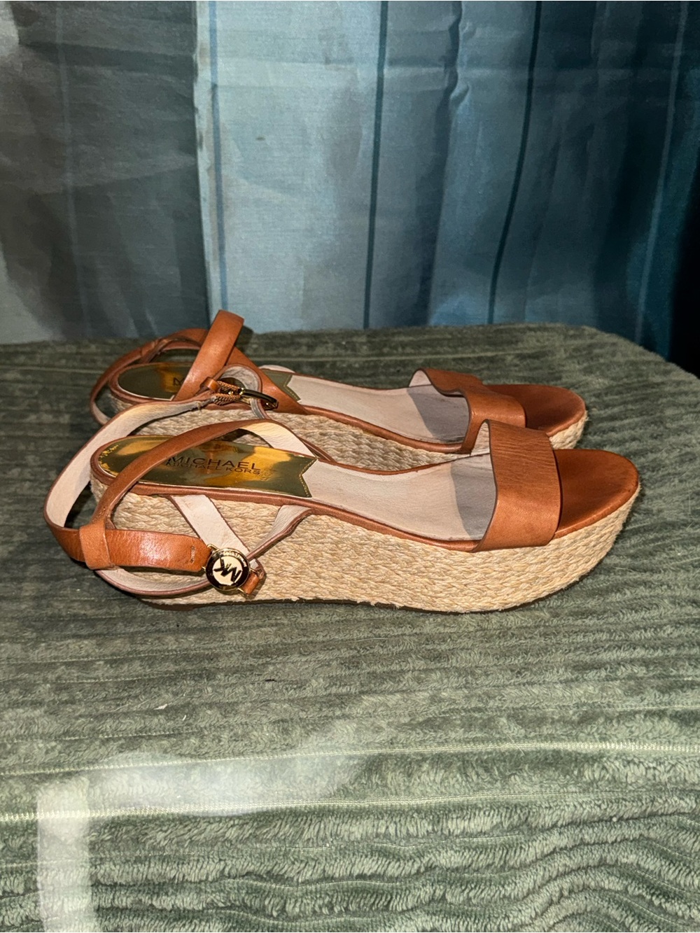 MICHAEL Michael Kors Tan Leather Espadrille Wedge Sandals